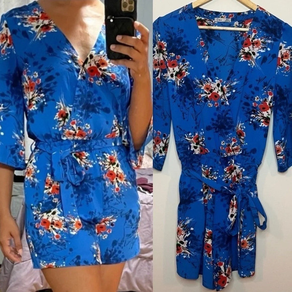 ☀️DEX Floral Blue Kimono Style Romper - Picture 1 of 11